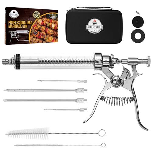 Azolize Grill Professional Automatic BBQ Meat Marinade Injector Gun Kit | 4 Commercial Grade Marinade Needles and 2 oz Large Capacity Barrel | Automatic Handle for Marinade Injecting Pork, Brisket - CookCave