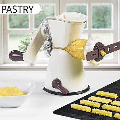 LURCH Germany Cookie Biscuit Maker with Meat Grinder Attachment | Hand Crank Driven Cookie, Churros, Sausage, Ground Meat Machine | Easy to Clean - Aubergine/Cream White - CookCave