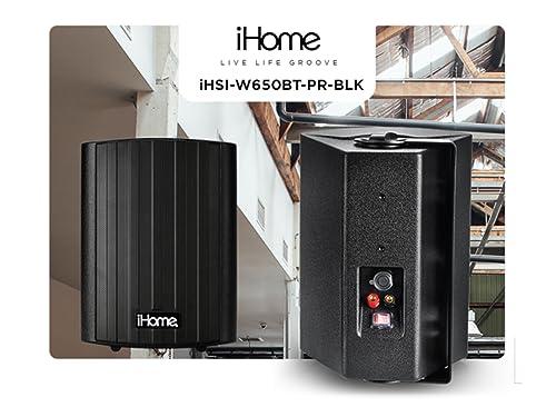 iHome IHSI-W650BT-PR-BLK Bluetooth Weatherproof Indoor/Outdoor 6.5 Inch 300W Wall/Ceiling Mounted Surround Sound Patio Speakers System, Small, Pair - Perfect for Home Party Enclosures - CookCave