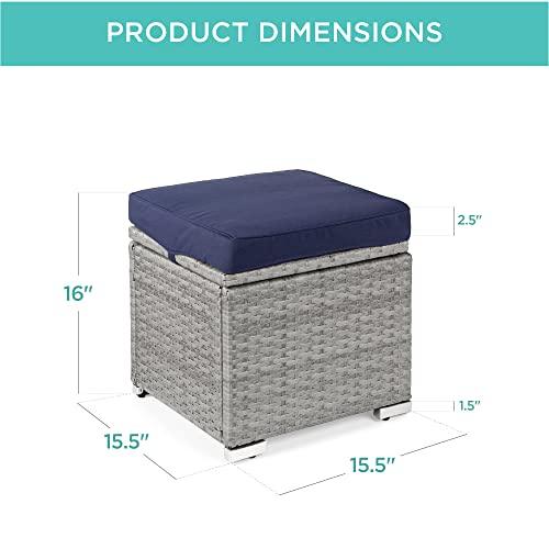 Best Choice Products Set of 2 Wicker Ottomans, Multipurpose Outdoor Furniture for Patio, Backyard, Additional Seating, Footrest, Side Table w/Storage, Removable Cushions - Gray/Navy - CookCave