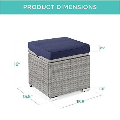 Best Choice Products Set of 2 Wicker Ottomans, Multipurpose Outdoor Furniture for Patio, Backyard, Additional Seating, Footrest, Side Table w/Storage, Removable Cushions - Gray/Navy - CookCave