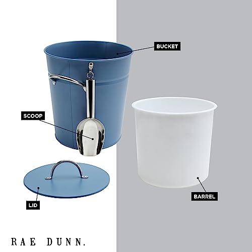 Rae Dunn Ice Bucket with Scoop - Stainless Steel Bucket with Handle, Lid and Ice Scooper - 4 Qt. Storage Bin for Ice Cubes for Bars, Parties, Backyard Barbeques, Picnics, and Camping (Blue) - CookCave