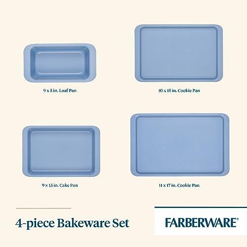 Farberware Easy Solutions Nonstick Bakeware/Baking Set, Includes Cookie Pans, Loaf Pan, and Cake Pan, 4 Piece - Blue - CookCave