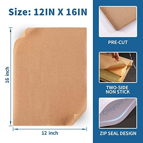 KOOC Premium 200-Pack 12x16 Inch Parchment Paper Sheets - Precut Unbleached Baking Paper - High Density & Compostable - Non-Stick - Ideal for Oven, Microwave, Air Fryer - Cooking and Baking Essential - CookCave