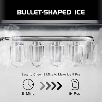 Ice Maker Countertop with Self-Cleaning, Bullet Ice Fast Making in 3.5 Mins, Compact Ice Machine with Ice Scoop/Basket, Perfect for Home Kitchen Party Camping Bar Office Outdoor RV - CookCave