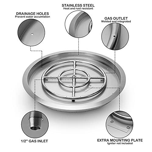 Stanbroil 31 inch Round Drop-in Fire Pit Pan with Spark Ignition Kit Propane Gas Version - CookCave