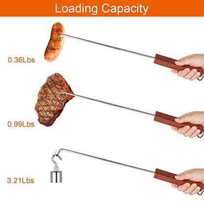 Acrux7 4 Pack Pigtail Food Flippers 17 Inch Meat Hook Flipper Stainless Steel Meat Hook with Wooden Handle, Meat Flipper Hooks for Grilling & Smoking, Flipping Rib, Steak, Chicken, Sausage, Vegetable - CookCave