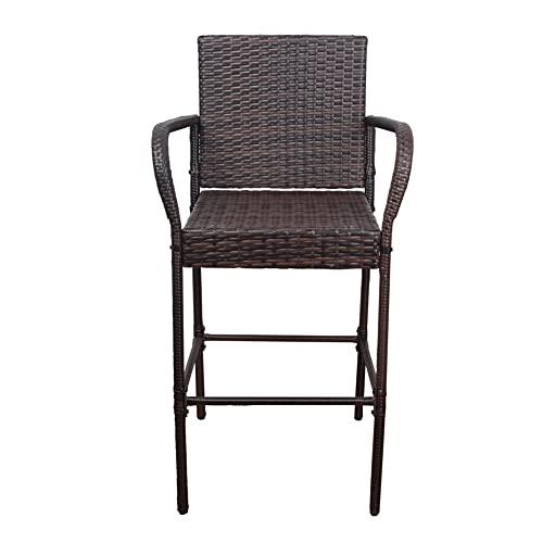 Sundale Outdoor Wicker Bar Stools Set of 4, 4 Piece Rattan Counter Chairs with Back Rest Pillow, Patio Pub Chair with Arms, Cushion Turquoise, All-Weather Outside Furniture - Steel, Brown - CookCave