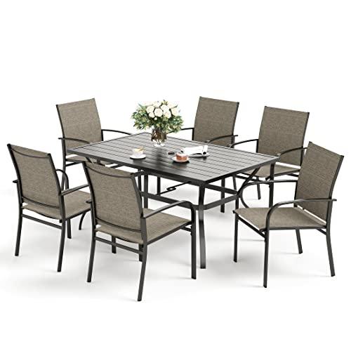 SUNSHINE VALLEY 6 Piece Brown Outdoor Dining Sets,Rectangular Steel Dining Table with 1.57" Umbrella Hole,Patio Dining Set for Outdoor Lawn Garden,Deck,Patio Table and Chairs 7 PCS. - CookCave