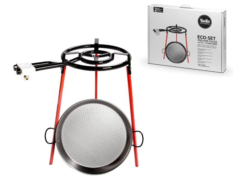 Castevia Imports Spanish Paella Kit with Gas Burner & Polished Steel Pan - 18 in (46 cm) up to 12 servings - CookCave