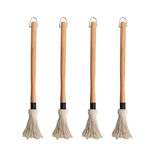SafBbcue 18"Grill Basting Mops With 4 Replacement Heads and 4 Wooden Long Handle for BBQ Grilling Smoking Steak Ribs,Chicken,Brisket,Spreading Marinade/Oil,Barbecue Sauce Easy to Use and Clean - CookCave