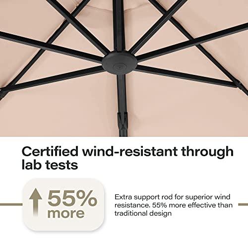 LAUSAINT HOME Outdoor Patio Umbrellas, 11FT Outdoor Umbrella with Base Included, Upgraded Curvy Aluminum Offset Cantilever Umbrella with 360° Rotation Design for Garden, Pool, Backyard, Market, Deck (Beige) - CookCave