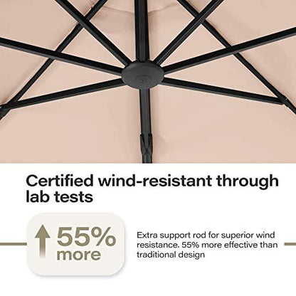 LAUSAINT HOME Outdoor Patio Umbrellas, 11FT Outdoor Umbrella with Base Included, Upgraded Curvy Aluminum Offset Cantilever Umbrella with 360° Rotation Design for Garden, Pool, Backyard, Market, Deck (Beige) - CookCave