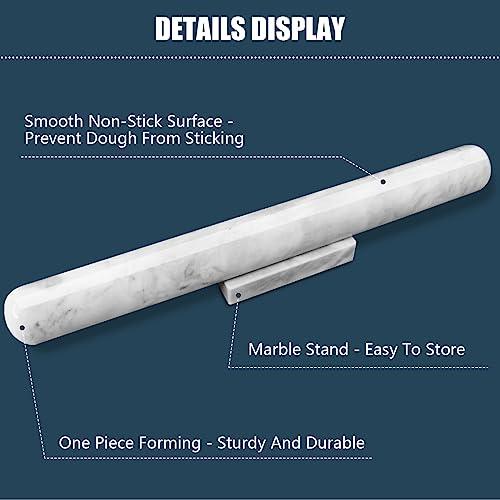 HESHIBI Marble Rolling Pin with Stand, 15.7" White Stone French Heavy Polished Non Stick Cookie Pizza Pastry Dough Baker Roller for Kitchen Baking - CookCave