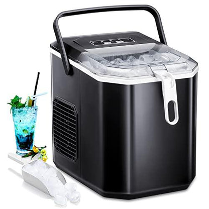 Joy Pebble Ice Makers Countertop, Portable Maker Machine with Self-Cleaning, 25lbs/24Hrs, 6 Mins/9 Pcs Bullet Ice,2 Sizes(S/L), Scoop and Basket, Handheld for Kitchen/Home/Party - CookCave