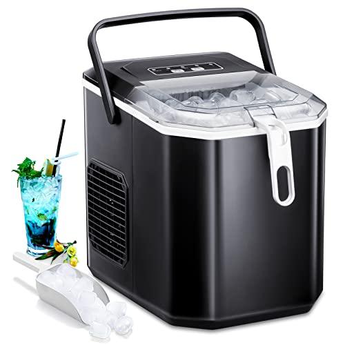 Joy Pebble Ice Makers Countertop, Portable Maker Machine with Self-Cleaning, 25lbs/24Hrs, 6 Mins/9 Pcs Bullet Ice,2 Sizes(S/L), Scoop and Basket, Handheld for Kitchen/Home/Party - CookCave