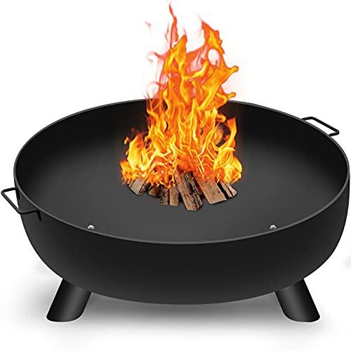 AMAGABELI GARDEN & HOME Fire Pit Outdoor Cast Iron Wood Burning Fire Bowl 28in with A Drain Hole Fireplace Extra Deep Large Round Outside Backyard Deck Camping Heavy Duty Metal Grate Rustproof BG368 - CookCave