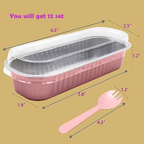 MJPCUAU 12Pack Mini Loaf Pans with Lids and Spoons, 6.8oz Disposable Rectangle Aluminum Foil Oven Cake Container, Baking Bread Muffin Dessert Tins for Family Gatherings and Picnics (Pink) - CookCave