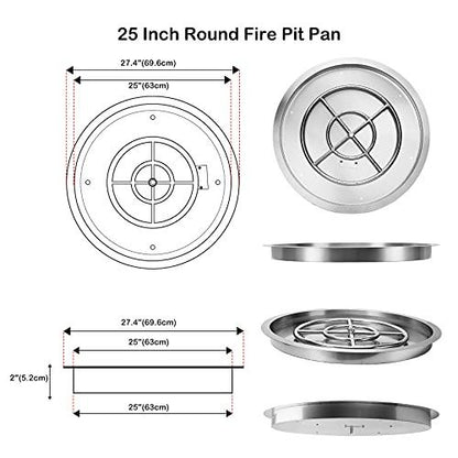 Stanbroil 25 inch Round Drop-in Fire Pit Pan with Spark Ignition Kit Propane Gas Version - CookCave