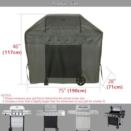 Rinling Grill Cover, Waterproof BBQ Grill Cover UV Resistant Gas Grill Cover for Outdoor Grill (75 Inch) - CookCave