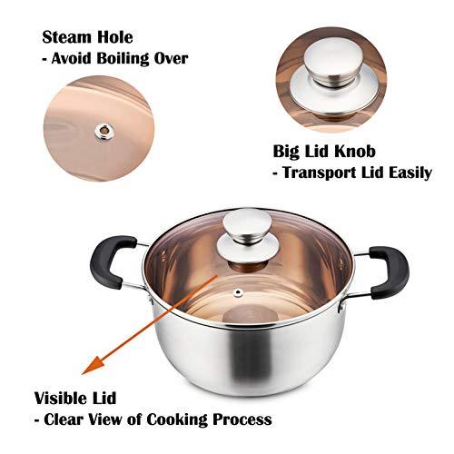 6 QT Pot, P&P CHEF 6-quart Stainless Steel Stockpot with Lid, Bakelite Heat-Proof Double Handles & Brown Glass Lid & Sliver Stainless Steel Pot, Dishwasher Safe - CookCave
