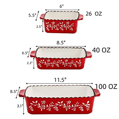 AVLA 3-Pack Red Porcelain Baking Dishes - 12 x 8.5 x 6 Inches, For Lasagna, Casserole, Cake - CookCave