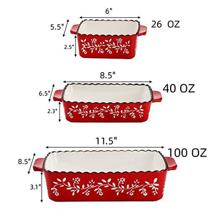 AVLA 3-Pack Red Porcelain Baking Dishes - 12 x 8.5 x 6 Inches, For Lasagna, Casserole, Cake - CookCave