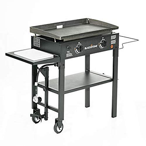 Blackstone 1853 Flat Top Gas Grill 2 Burner Propane Fuelled Rear Grease Management System 28” Outdoor Griddle Station for Camping with Built in Cutting Board and Garbage Holder, 28 Inch, Black - CookCave