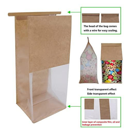 euduv Bakery Bags with Window Cookie Bags for Packaging 50Pcs 5.1x4.3x11 Inches Brown Kraft Paper Tin Tie Tab Lock Candy Bags Treat Bags, Popcorn, Coffee Bags Resealable - CookCave