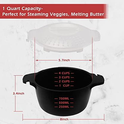 Professional Small Micro Cookware 1 Quart, Microwave Steamer for Vegetables, Microwave Cooker - BPA Free, Dishwasher Safe - CookCave