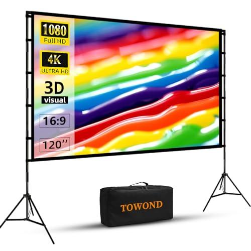 Projector Screen and Stand, Towond 120 inch Portable Projector Screen Indoor Outdoor Projector Screen 16:9 4K HD Wrinkle-Free Lightweight Movie Screen with Carry Bag for Backyard Movie Night - CookCave