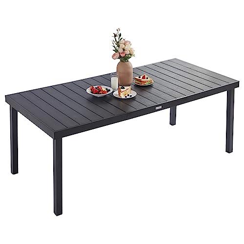 Haquatisol Outdoor Dining Table for 8, 75"x35" Patio Aluminum Metal Slatted Table, Large Rectangular Black Table for Deck,Backyard,Lawn,Garden,Porches,Poolside - CookCave
