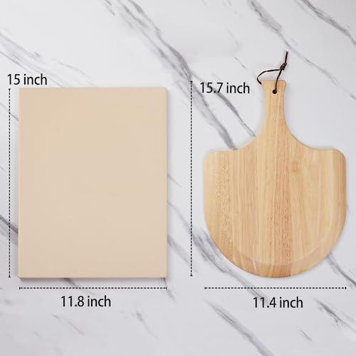 SHINESTAR 12 x 15 Inch Pizza Stone, with Wooden Pizza Peel, Cordierite Baking Stone for Pizza, Pastry and Bread, Thermal Shock Resistant - CookCave