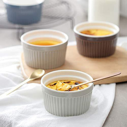 DOWAN Ramekins 8 oz Oven Safe - Creme Brulee Ramekins for Baking, Porcelain Ramekins Oven Safe, Classic Style Souffle Ramekins Bowls, Set of 6, Multi Brown - CookCave