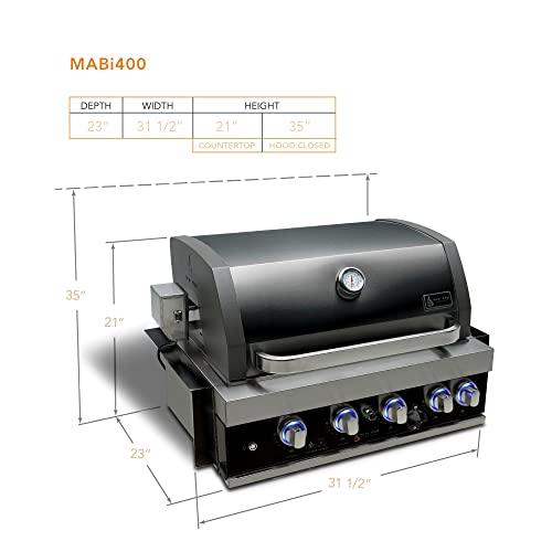 Mont Alpi Black Stainless Steel MABi400-BSS 32-Inch 4-Burner 63000 BTU Built-In Natural Gas/Liquid Propane Outdoor Kitchen Gas Grill Infrared Rear Burner + Rotisserie Kit & Weather Cover - CookCave