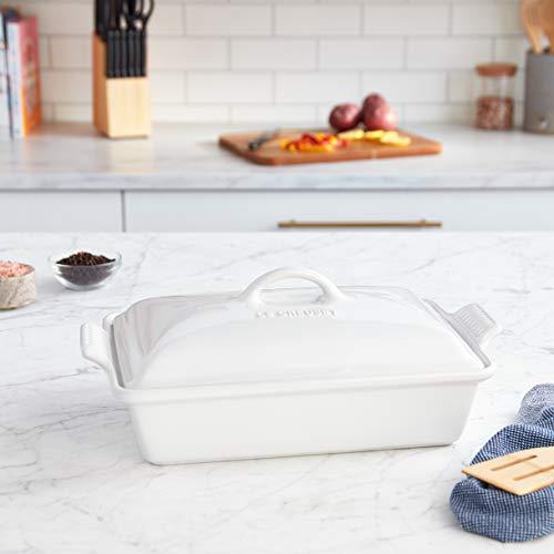 Le Creuset Stoneware Heritage Covered Rectangular Casserole, 4 qt. (12" x 9"), White - CookCave