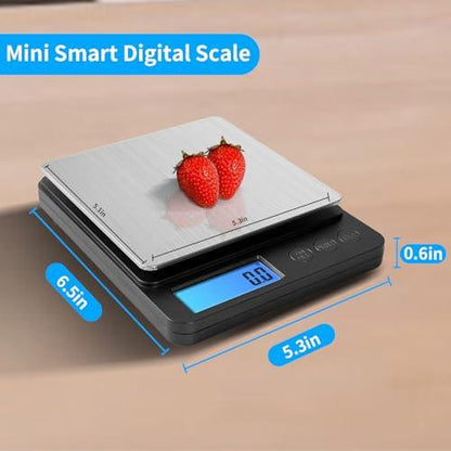 YONCON 3000g/0.1g Food Kitchen Scale with High Accurate Sensors, Digital Multi-Purpose Pocket Scale Grams and Ounces with 3 Modes, LCD Display for Cooking, Baking, Nutrition (Batteries Included) - CookCave