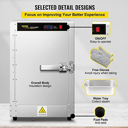 VEVOR Hot Box Food Warmer, 19"x19"x29" Concession Warmer with Water Tray, Five Disposable Catering Pans, Countertop Pizza, Patty, Pastry, Empanada, Concession Hot Food Holding Case, 110V UL Listed - CookCave