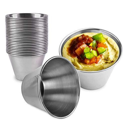 Fit Meal Prep [24 Pack 2.5 oz Stainless Steel Dipping Sauce Cups, Reusable Metal Ramekins, Commercial Grade Condiment Bowls, Individual Portion Cups, Small Round Au Jus Cup for Home, Restaurant - CookCave