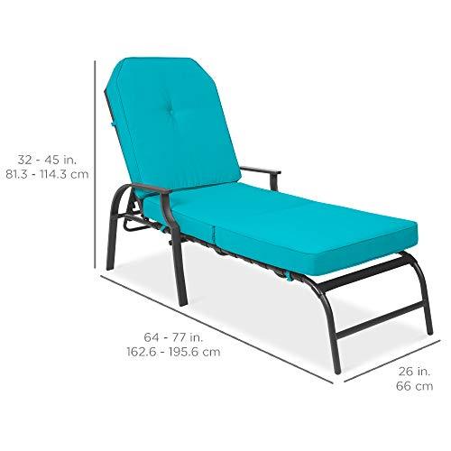 Best Choice Products Adjustable Outdoor Steel Patio Chaise Lounge Chair Furniture for Patio, Poolside w/ 5 Positions, UV-Resistant Cushions - Dark Gray/Teal - CookCave