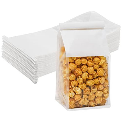 AVLA 50 Pack Bakery Bags with Window, White Kraft Paper Bags, Tin Tie Tab Lock Bags, Cookie Bags Treat Bags, Grease Proof Coffee Beans Popcorn Snack Gift Bags for Wedding Favors Baked Goods - CookCave