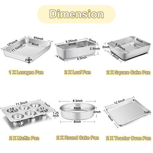 TeamFar Stainless Steel Bakeware Set of 11, Toaster Oven Baking Pan Set, Lasagna Pan, Square & Round Cake Pan, Loaf Pan & Muffin Pan, Healthy & Durable, Dishwasher Safe & Smooth - CookCave