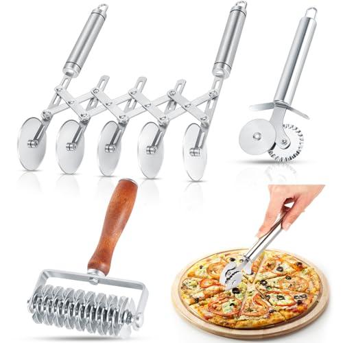 Gisafai 3 Pcs Pastry Cutter Set 5 Wheel Adjustable Pizza Slicer Stainless Pastry Lattice Roller Slicer Dual Ravioli Cutter Dough Pastry Cutter for Christmas Kitchen Pizza Noodle Cutter Pasta Maker - CookCave