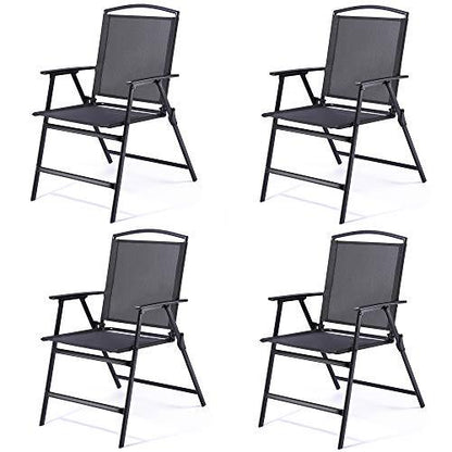 Bylring Patio Folding Sling Dining Chairs Portable Outdoor Indoor Backrest Household Seats for Outside Lawn Garden Balcony Pool Yard with Armrest Set of 4(Black) - CookCave