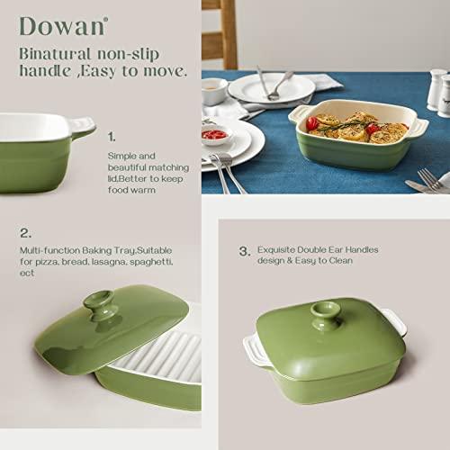 DOWAN Baking Dish With Lid, Ceramic Casseroles dish with lids, Lasagna Pan Deep, 53.4 OZ Rectangular Bakeware With Handle Oven Safe for Cooking, Dinner, Halloween Home Gift, 8 x 8 Inches, Green - CookCave