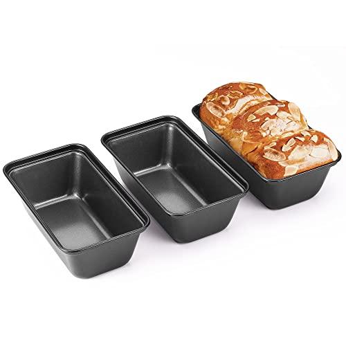 HONGBAKE Mini Loaf Pan for Baking Bread, 6 x 3.3 x 2 In Nonstick Small Banana Bread Tins Set of 3, Tiny Carbon Steel Meatloaf Pan - Dark Grey - CookCave