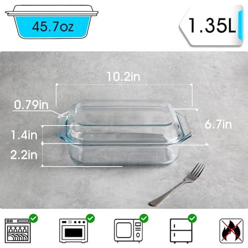 NUTRIUPS 1.35L Rectangular Glass Casserole Dish With Glass Lid, Tempered Glass, Glass Casserole Dish for Oven，Small Casserole Dish with Lid - CookCave