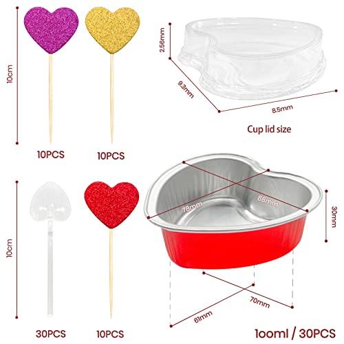 Heart Shaped Cake Pans Valentine Aluminum Mini Cake Pans with Lids for Baking 30 Packs 3.4 Ounces Disposable Cupcake Cup Pan Baking Pans for Valentine Mother's Day Wedding Birthday Baking Supplies - CookCave