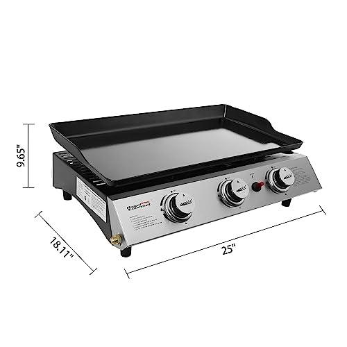 Royal Gourmet PD1300C 3-Burner Portable Propane Griddle, Regulator, Cover and Carry Bag Included, Tabletop Gas Grill, Outdoor Camping Cooking, Tailgating, Black - CookCave