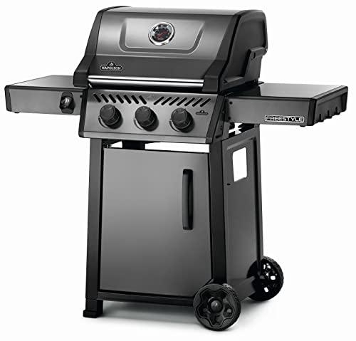 Napoleon Freestyle 365 Propane Gas BBQ Grill - F365DPGT - Barbecue Gas Cart, With 3 Burners, Folding Side Shelves, Instant Failsafe Ignition, Porcelain Coated Cast Iron Cooking Grids - CookCave